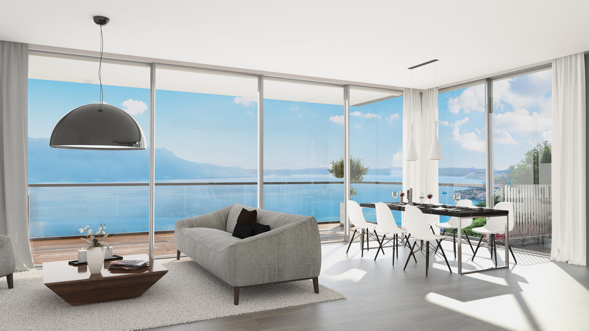 Les appartements offrent un panorama somptueux sur le Léman, les Alpes, la Riviera et le Jura.